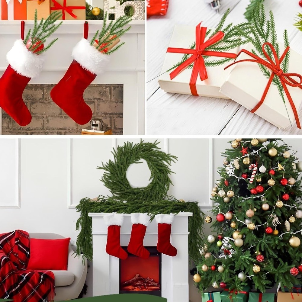Christmas Wreath Fake - 10PCS Christmas Artificial Norfolk Pine Branches