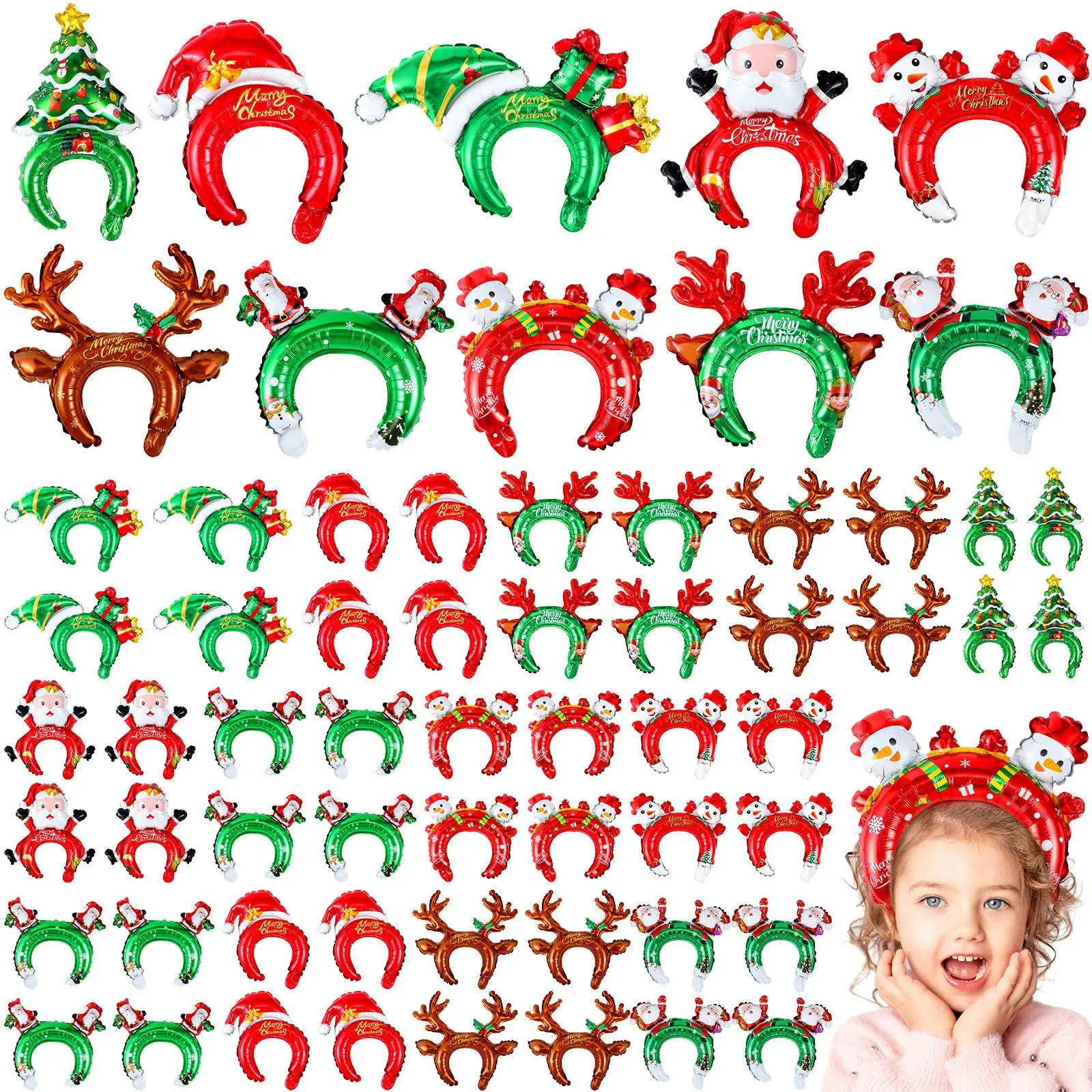 Reindeer Antlers Headband - Christmas Inflatable Headbands Santa Snowman Balloon