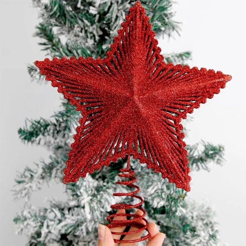 25cm Red Glitter Christmas Tre - Star Tree Topper review and price