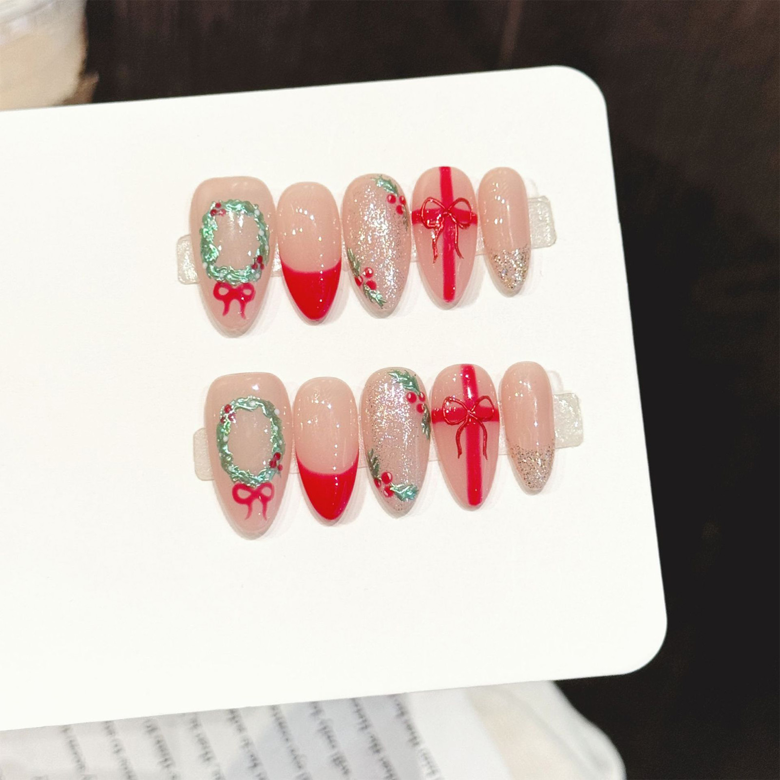 Almond Shape Press On Nails Ch - Christmas Wreath Fake review and price
