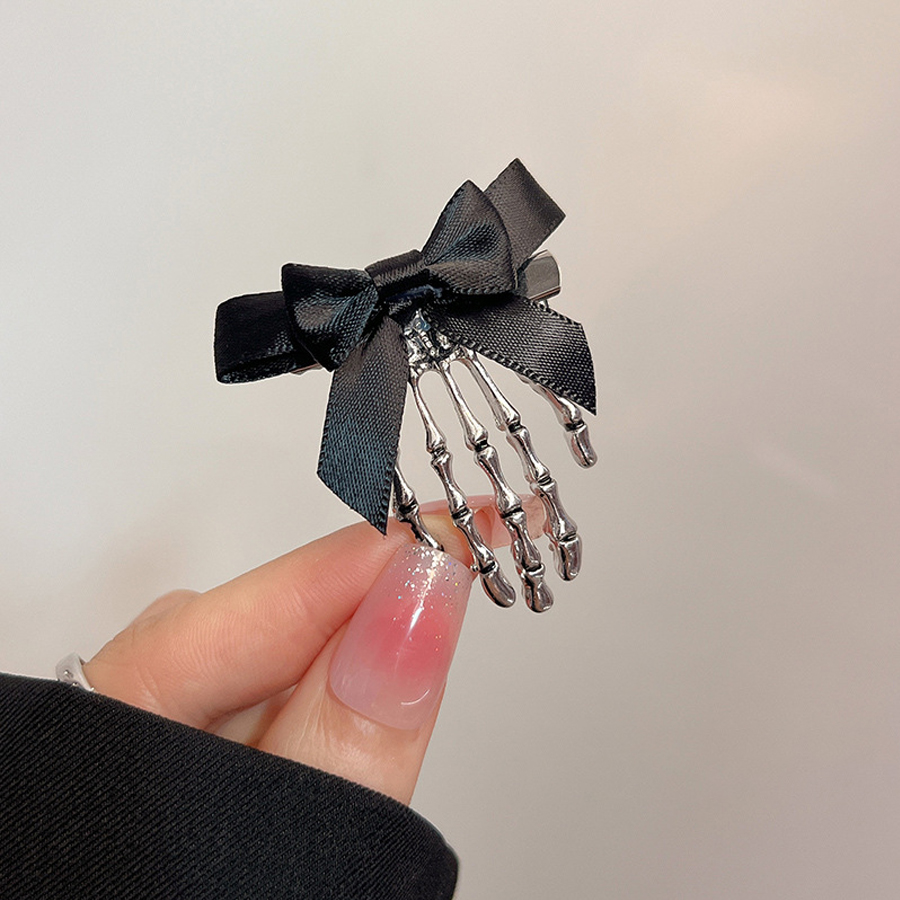 Gothic Skeleton Hand Hair Clip - Ribbon Bow Gift review and price