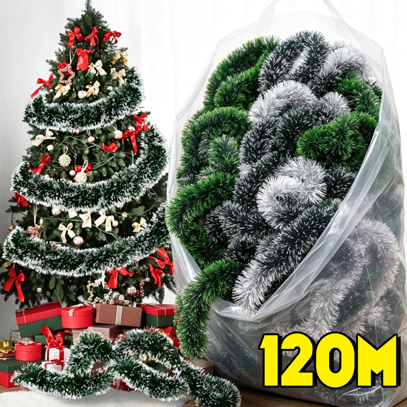 Green White Snow Christmas Tin - Tinsel Garland Decoration review and price