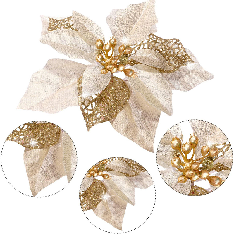 10Pcs Glitter Artificial Flowe - Christmas Wreath Fake review and price