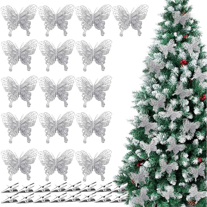 Silver Glitter Hollow Butterfl - Christmas Wreath Fake review and price