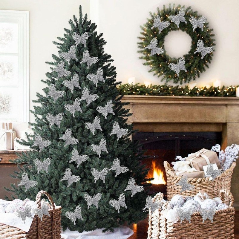 Silver Glitter Hollow Butterfl - Christmas Wreath Fake review and price