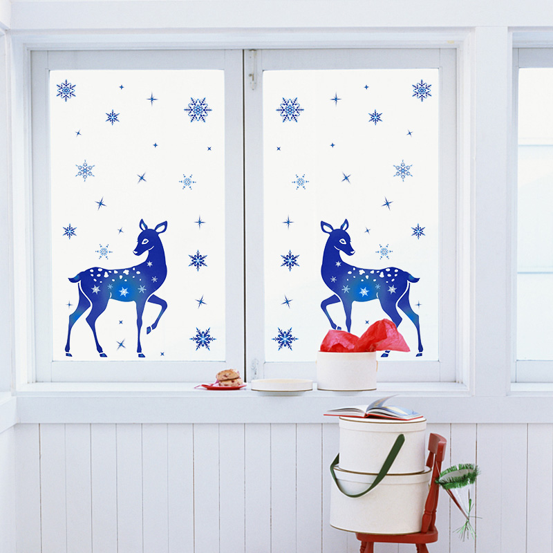 Christmas Window Stickers Elk  - Snowflake Window Decal review and price