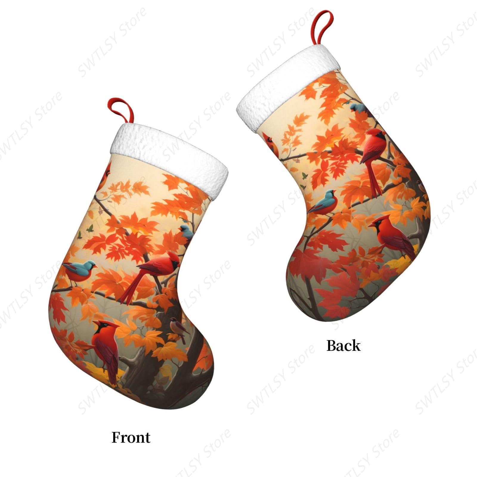 Fall Cardinal Birds and Maple- - Christmas Stocking Hanging review and price